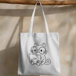 Cute Cat Print White Tote Bag