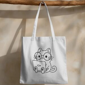 Cute Cat Print White Tote Bag